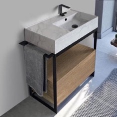 Modern  Console Vanity, Marble Style Sink, 35 inch